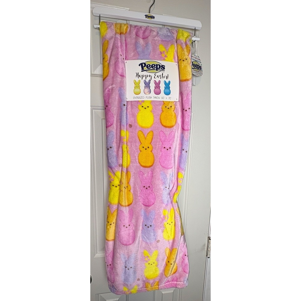 Peeps Pink Purple Yellow Orange Easter Bunnies Plush Throw Blanket 50" x 70"